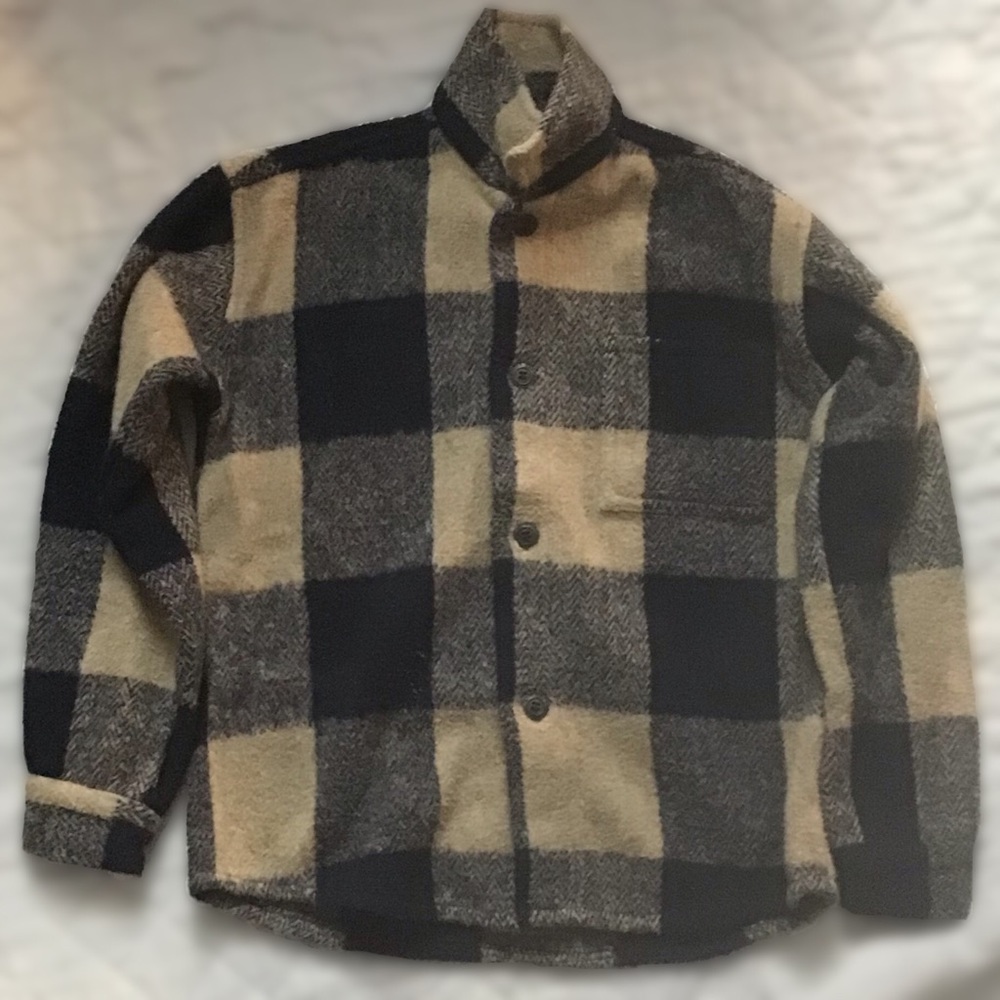 Navy Blue & Tan “Earth Ragz Kidz” Thick Fleece Button Down Flannel Size XL Kids